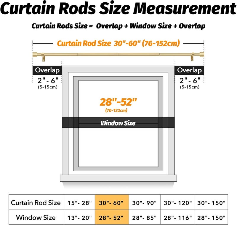 GEEBOBO Gold Curtain Rods for Windows 28 to 48 Inch, 1 Inch Adjustable Heavy Duty Easy Install Curtain Rods Set for Outdoor, Patio, Farmhouse, Bedroom, Living Room (Gold, 30"-60") - Image 5